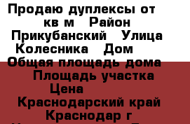 Продаю дуплексы от 127 кв м › Район ­ Прикубанский › Улица ­ Колесника › Дом ­ 16 › Общая площадь дома ­ 127 › Площадь участка ­ 275 › Цена ­ 5 142 000 - Краснодарский край, Краснодар г. Недвижимость » Дома, коттеджи, дачи продажа   